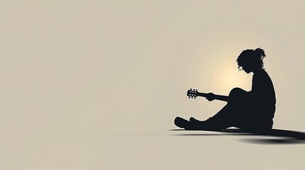 person in shades playing a guitar, wallpaper background for presentations with copy space