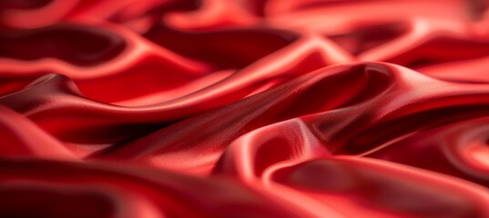 Obraz premium Close-up of Red Silk Fabric, Flowing Drapery and Smooth Texture with Elegant Folds and Waves