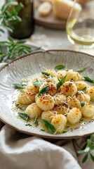 Delicious Plate of Gnocchi with Fresh Herbs and Cheese