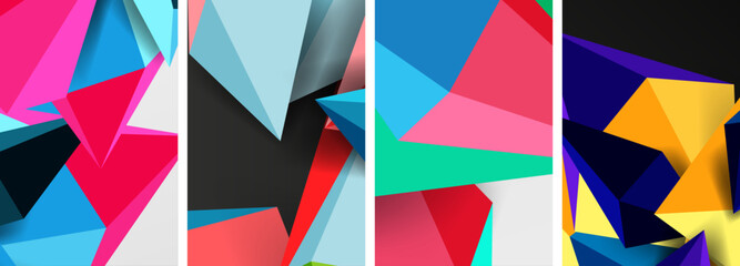 Set of triangle geometric low poly 3d shapes posters