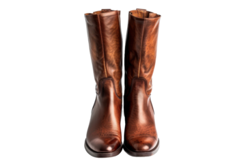 Brown Knee High Leather Boots Isolated on Transparent Background