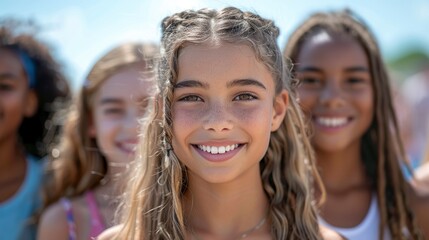 Fototapeta premium A diverse family group, all smiling warmly, gathers together, radiating love and unity