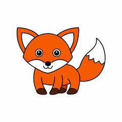 Fox Learns Icon Vector Art Illustration, Wildlife Animal Art on White Background