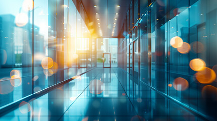 Naklejka premium Abstract blur of a modern office interior with bright lighting. 