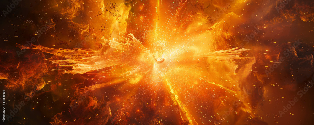 Poster a fire background with an explosion, flames bursting outward and creating a powerful and dynamic vis