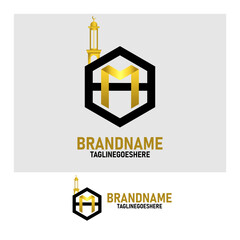 MH Logo Monogram with hexagon shape and Mosque Dome, for company logo and web design, etc