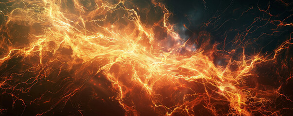 A powerful energetic background featuring electric currents and glowing lines crisscrossing against a dark backdrop, evoking a high-energy atmosphere.