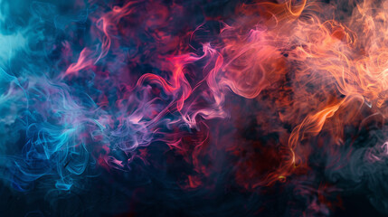 Fototapeta premium Colorful smoke swirls in a dark atmosphere, forming vibrant and mesmerizing patterns, embodying mystique and creativity.