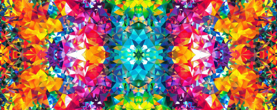 A vivid backdrop featuring a kaleidoscope of colorful geometric shapes, creating a lively and dynamic visual effect.