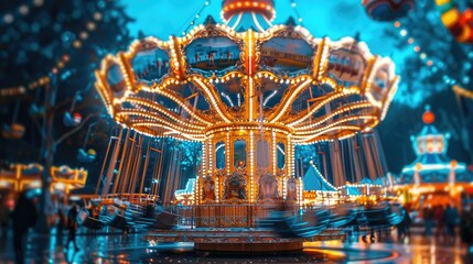 Fototapeta premium Blurred carnival lights in night time funfair