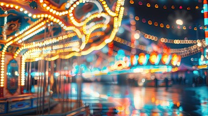Blurred carnival lights in night time funfair