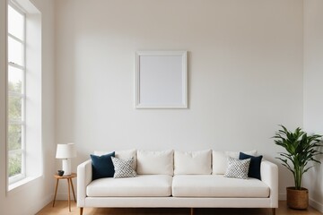 Obraz premium Leere gerahmte Leinwand in einer Wohnumgebung, für Mockups und Kunstillustrationen. Template für echte Kunstwerke.