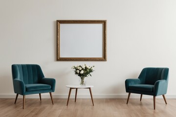 Leere gerahmte Leinwand in einer Wohnumgebung, für Mockups und Kunstillustrationen. Template für echte Kunstwerke.