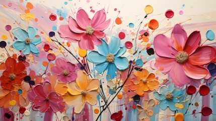 Abstract Floral Painting with Vivid Colors