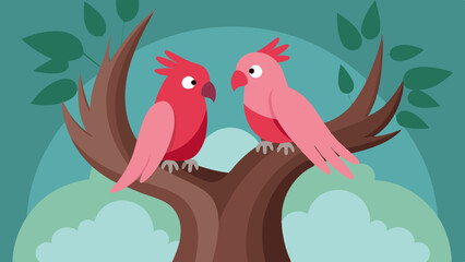 Couple Galah in tree wood vector illustration