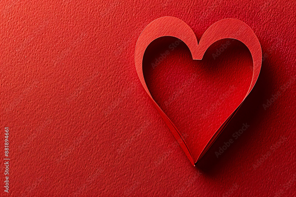 Poster photo of a heart shape cut from red paper on a solid background, symbolizing love and affection for 