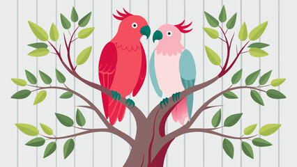 Couple Galah in tree wood vector illustration