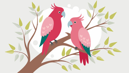 Couple Galah in tree wood vector illustration