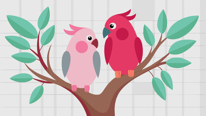 Couple Galah in tree wood vector illustration