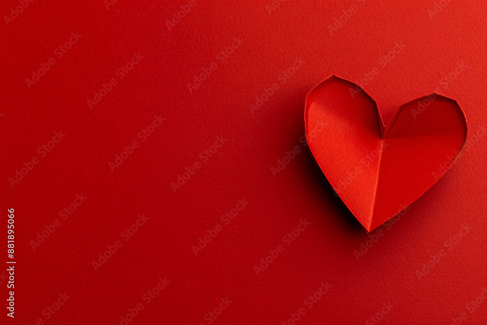 Poster photo of a heart shape cut from red paper on a solid background, symbolizing love and affection for 