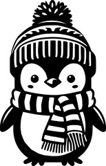 Cute cartoon penguin wear scarf and winter hat vector illustration  