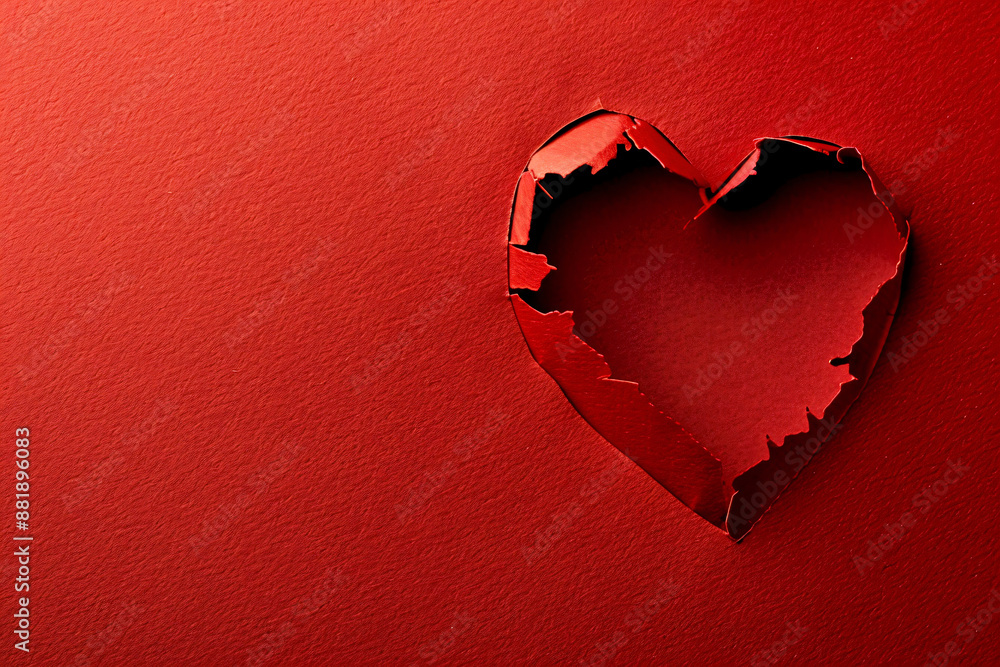 Poster photo of a heart shape cut from red paper on a solid background, symbolizing love and affection for 