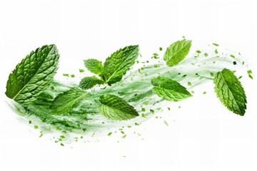 Flying delicious fresh mint leaves, cut-out