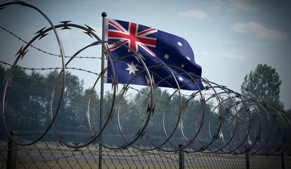 Barbed wire fence and flag of Australia - 3d illustration