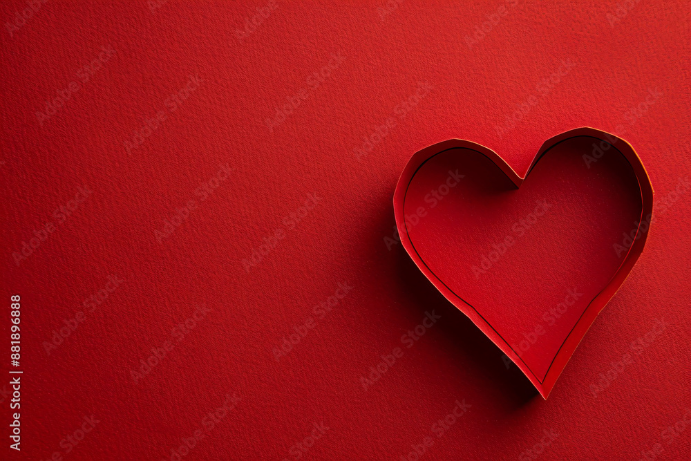 Poster photo of a heart shape cut from red paper on a solid background, symbolizing love and affection for 