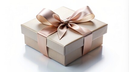 A luxurious gift box adorned with a sleek price tag and delicate ribbon, set against a clean white studio background.