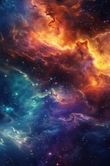 Colorful nebula in outer space with stars and galaxies