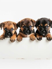 Three playful puppies sit on a whiteboard, perfect for educational or advertising uses