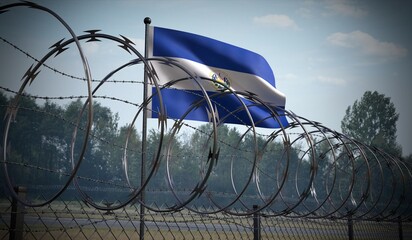 Barbed wire fence and flag of El Salvador - 3d illustration