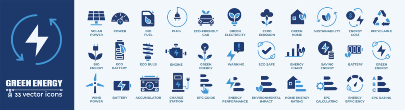 Net zero and green energy icon set. CO2 neutral, sustainable development editable stroke outline icons set isolated on white background flat vector illustration.