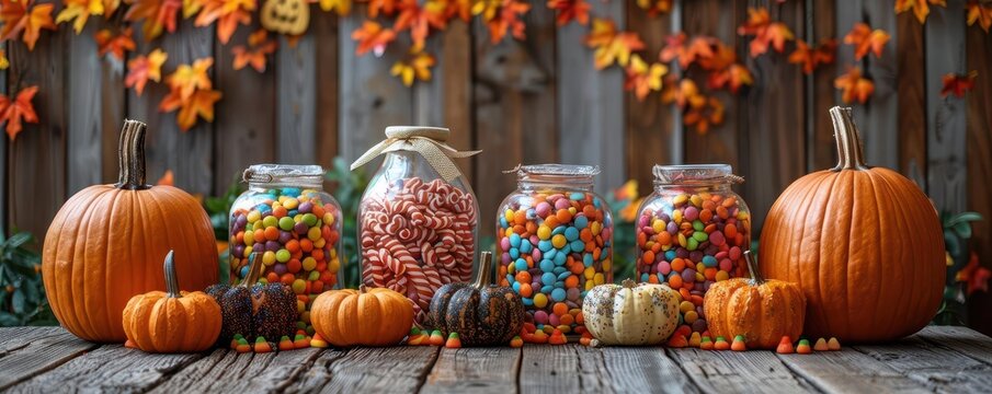 Pumpkins overflowing with candy and treats