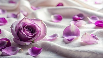 Fototapeta premium Luxurious and romantic purple rose petals background with soft focus and ample copy space for text or graphics overlay.