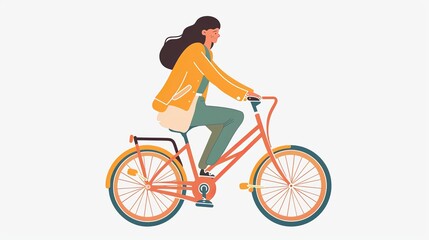 Fototapeta premium Simpleflat design illustraton of a woman riding a bike. White background