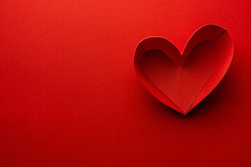 Fototapeta premium A simple red heart cut from paper on a vibrant red background, symbolizing love and affection for Valentine's Day celebration. Minimalistic in the style of copyspace banner.