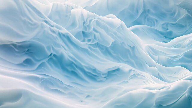 A very large ice mountain covered in snow under a clear blue sky, Peaceful waves of powder blue ebbing and flowing