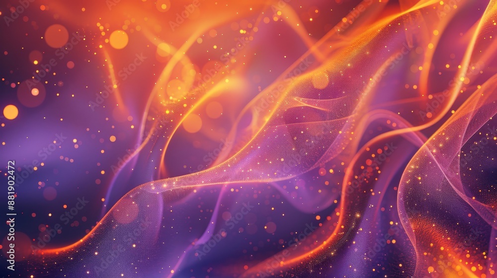 Wall mural Orange and purple background with celebratory touches and fluidic patterns