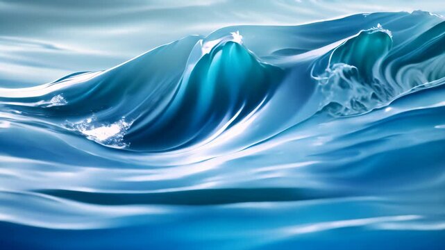 Digital depiction of a wave in the ocean, displaying peaceful, ebbing and flowing motion in powder blue hues, Peaceful waves of powder blue ebbing and flowing