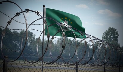 Barbed wire fence and flag of Macau - 3d illustration
