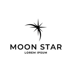 Vector logo a silhouette image of a crescent moon with stars.
