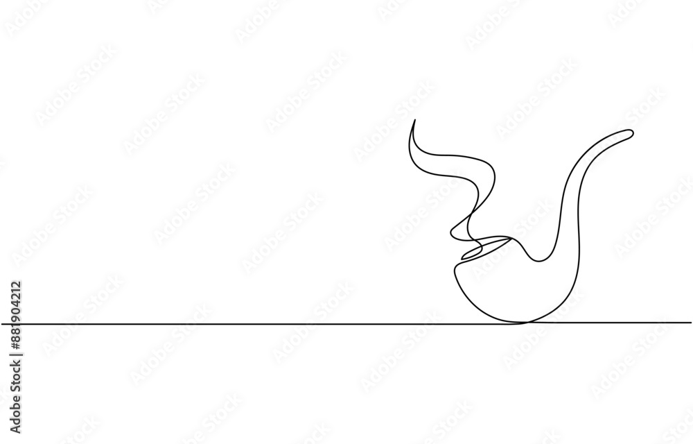 Poster continuous one line drawing of tobacco pipe. simple smoking pipe outline design. editable active str