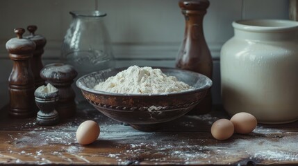 Fototapeta premium Vintage style Baking with Eggs and Flour