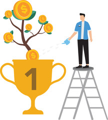 Mutual fund or growing investment wealth profit growth or earning increase savings or wealth management pension fund concept businessman investor watering stack dollar coin to grow money plant