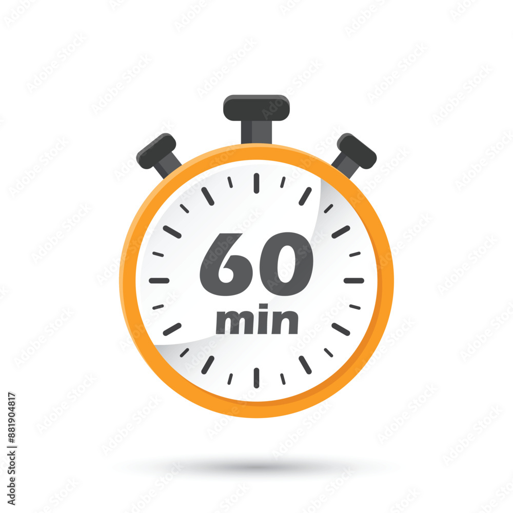 Poster 60 minutes on stopwatch icon in flat style. clock face timer vector illustration on isolated backgro