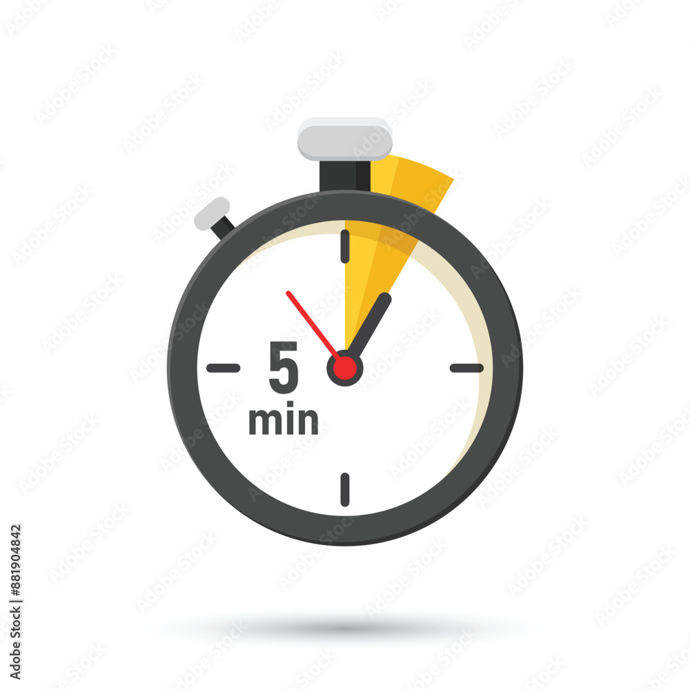 Aufkleber 5 minutes on stopwatch icon in flat style. clock face timer vector illustration on isolated backgrou
