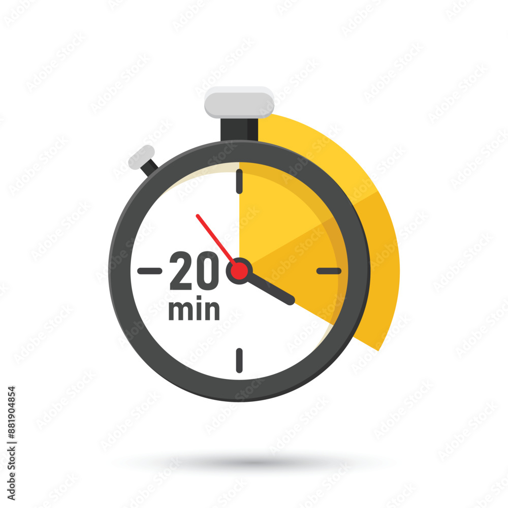 Aufkleber 20 minutes on stopwatch icon in flat style. clock face timer vector illustration on isolated backgro