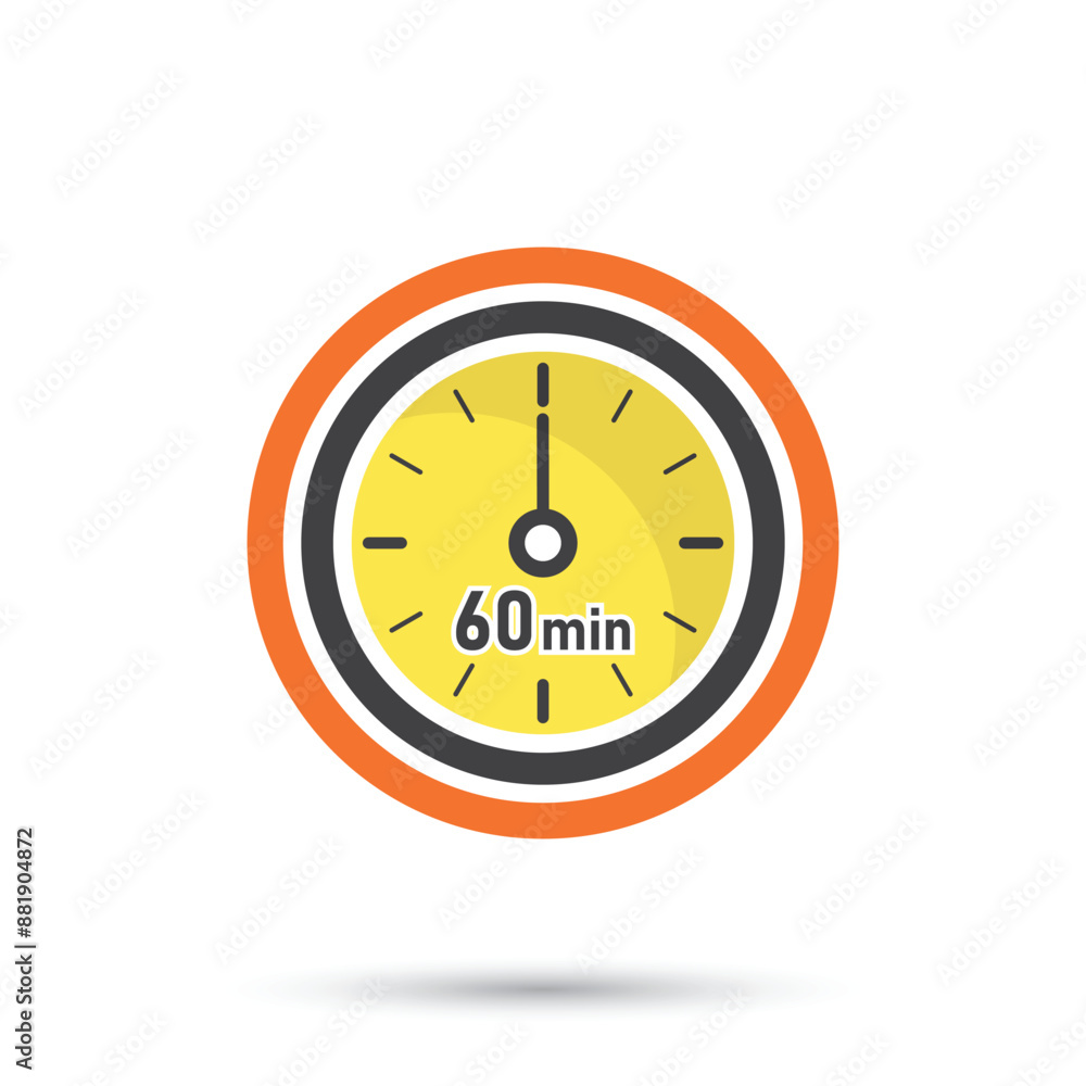 Wall mural 60 minutes on stopwatch icon in flat style. clock face timer vector illustration on isolated backgro